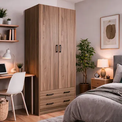 Immagine prodotto di Armadio due ante e cassetti 91x52x210h colore noce naturale ARM290C