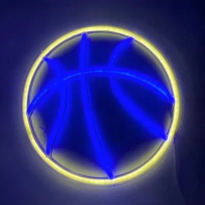 Image de Lumière LED NEON, luminaire mural décoratif, basketball bleu blanc, env. 31,5 x 31,5 x 2 cm