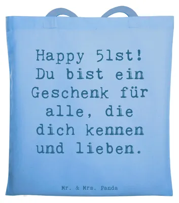 Produktbild von Mr. & Mrs. Panda totebag Spruch 51. Geburtstag Geschenk - Sky Blue - Jutebeutel, Happy Birthday, Glückwünsche, 51 Jahre, Laptoptasche, Du bist ein, Feier, Tasche