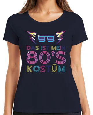 Produktbild von MEIN 80'S KOSTÜM 80er Jahre Retro Neon Party Karneval Brille Damen T-Shirt, Navy, XL