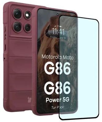Produktbild von Robuste Handyhülle + gehärtetem Glas für Motorola Moto G86 5G / G86 Power 5G, Bizon Tur Pack, Burgunderrot