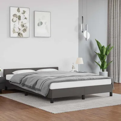 Obrázok produktu pre Postel s čalúneným rámom, rozmery 140x200 cm, sivá, umelá koža, s roštom