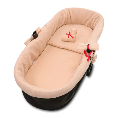 Produktbild von Umrandung für Kinderwagen - Bezug für Babywanne Nestchen Kinderwagenzubehör set 3- teilig mit Kissen und Matratze Musselin Beige