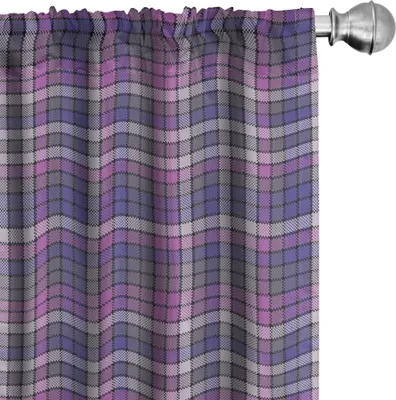 Obrázek produktu pro ABAKUHAUS Plaid záclony, závěsy, ilustrace inspirovaná kostkovaným vzorem, 2 kusy 75 x 245 cm, fialově modrá bledá fuchsiová