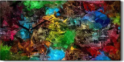 Produktbild von Wohnzimmer-Bild Leinwand Uhr 60x30 abstraktes psychedelisches Aquarell - schwarze Hände