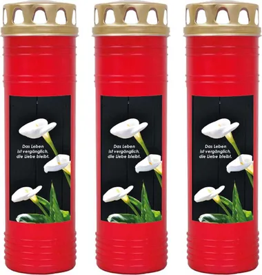 Produktbild von Grabkerze Rot 3er Pack, Brenndauer: 170 Stunden ( je Kerze ), Motiv: Calla 2