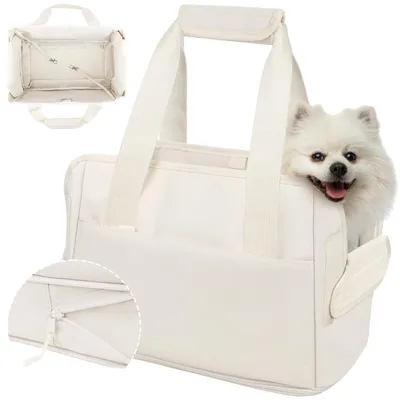 Zdjęcie produktu dla Torba transportowa dla psa i kota 40 x 26 x 20 cm, składana, 6 kg, Oxford, beżowa, do podróży
