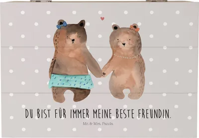 Produktbild von Mr. & Mrs. Panda Truhe Bär Freundin 22 x 15 cm - Grau Pastell - Geschenk, Beste Freund Liebe Liebesbeweis Verliebt Kumpel Kumpeliene, Box, Geschenkbox, schatztruhe, Teddy