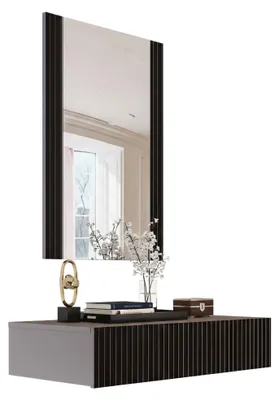 Produktbild von Premolo - Flurkommode, 80x42x97h cm Schwarz, Inklusive Spiegel