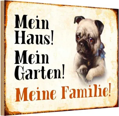 Produktbild von vianmo Holzschild 12x18 cm Hund Mops mein Haus Garten Familie Tier Haustier