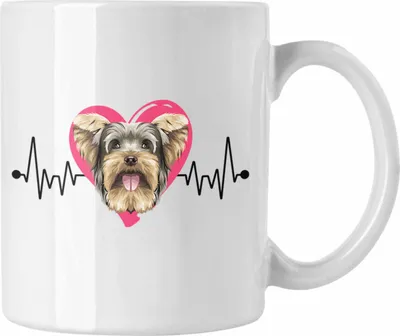 Produktbild von Trendation - Yorkie Besitzer Tasse Geschenk Lustiger Spruch Geschenkidee Herzschlag Yorkie (Weiß)