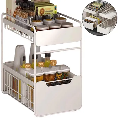 Produktbild von Unterschrank Organizer küchenschrank mit 2 Etagen küchenregal Arbeitsplatte Metall Unterspüle,Küchengewürzregal zur Aufbewahrung auf der Arbeitsfläche