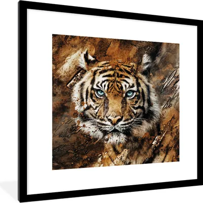 Produktbild von MuchoWow® MuchoWow® Gerahmtes Poster Tiger - Malerei - Braun 40x40 cm - Poster mit zchwarzem Bilderrahmen - Poster - Plakat im Rahmen