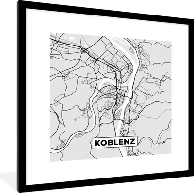 Produktbild von MuchoWow® Gerahmtes Poster Koblenz - Karte - Stadtplan - Deutschland - Karte 40x40 cm - Poster mit Schwarzem Bilderrahmen Wandposter Rahmen Foto Bilder - Poster - Plakat im Rahmen
