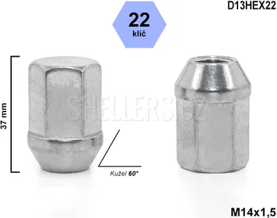 Obrázok produktu pre Matica kolesa M14x1,5 s kužeľom, kľúč 22, D13HEX22, DE50/S, výška 37 mm
