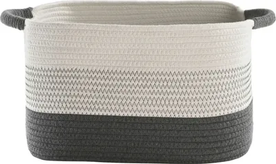 Produktbild von Aufbewahrungskorb - Weiß - Grau - 39 x 30 cm - Stoff - mit Tragegriffen