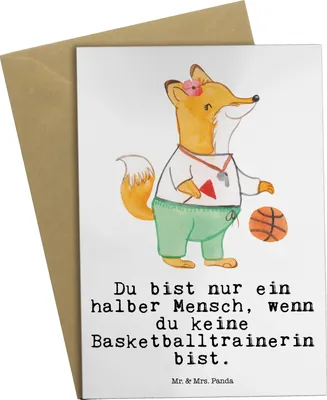 Produktbild von Mr. & Mrs. Panda Glückwunschkarte Basketballtrainerin Herz - Weiß - Geschenk, glückwunschkarten, Sport, Verein, Basketballerin, osterkarte, einladungskarten, Basketball