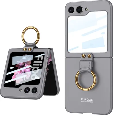 Produktbild von Hülle für Samsung Galaxy Z Flip 6 / Z Flip 7 FE Schlank Hart PC Matt Schutzhülle mit Frontdisplay Film und Ringhalter Grau
