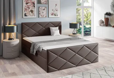 Produktbild von Bett mit Matratze und Lattenrost HALKA – 200x200, braun + ER Topper