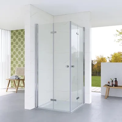 Produktbild von Duschkabine Eckeinstieg Eckdusche Duschabtrennung Duschwand Doppel Duschtür Drehtür Scharniertür Klarglas 70x70x187cm ESG Glas mit Verstellbereich Diverse Breiten verfügbar