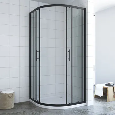 Produktbild von Duschkabine Viertelkreis 80x80x195cm Schiebetüren Runddusche schwarzer Rahmen 6mm Sicherheitsglas mit Lotuseffekt Beschichtung