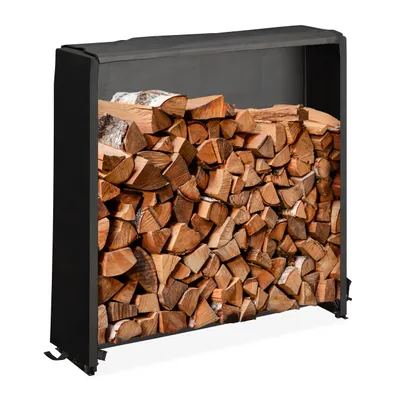 Produktbild von Relaxdays Kaminholzregal mit Abdeckung, für Holz ab 25 cm, Brennholzregal aus Eisen, HBT: 110 x 110 x 29 cm, schwarz