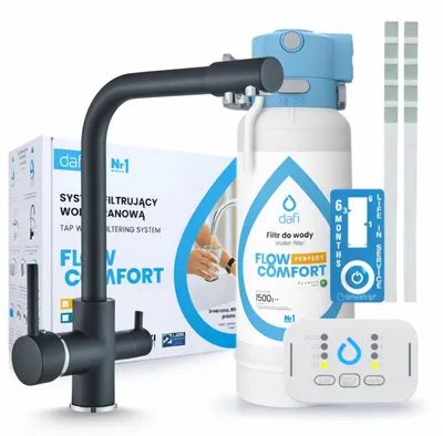 Obrázek produktu pro Kuchyňská baterie Ari Venom, chromovaná, třícestná, v setu s filtračním systémem Dafi D1, pod umyvadlová instalace, otočná o 360°
