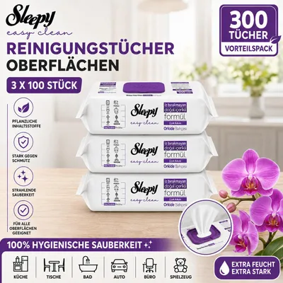 Produktbild von Sleepy Oberflächenreinigungstücher Orchid Garden 3x100, KI-generiertes Bild