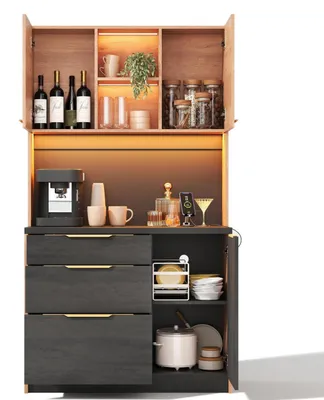Immagine prodotto di Armadio da cucina con illuminazione a LED, dimensioni 100x40x180 cm, colore nero