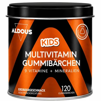 Produktbild von Multivitamin Gummies für Kinder - 120 Gummies mit Natürlichem Erdbeergeschmack - 12 Vitamine und Mineralien - Vitamine, Biotin, Zink, Folsäure, Jod