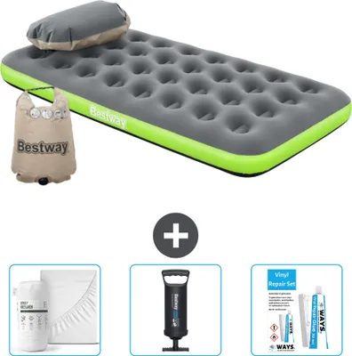 Zdjęcie produktu dla Materac dmuchany Bestway - 1 osoba - 99 x 188 x 22 cm - szary/zielony - dołączone akcesoria