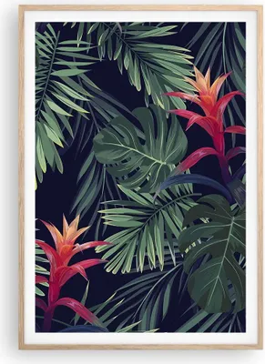 Produktbild von Gerahmtes Poster - Rahmen in heller Eiche - Exotisch Blumen Blätter - 70x100 cm - Wand Bild - Wanddeko - Wandbilder - Wandposter - Bilderrahmen - Bilder - Kunstdruck - Wandbild - P2NPA70x100-4308