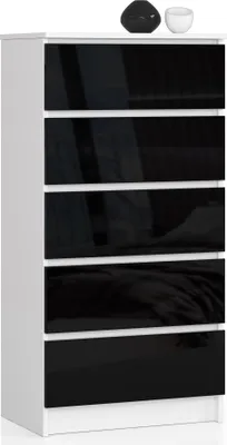 Produktbild von Akord Anrichte 5 Schubladen Weiß/Schwarz Hochglanz 60X40X121 Cm