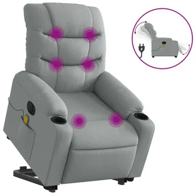 Produktbild von vidaXL Elektrischer Massagesessel mit Aufstehhilfe Hellgrau Stoff