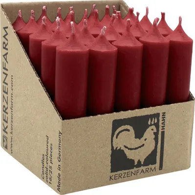 Produktbild von Stabkerzen aus Paraffin, 100/22 mm, Himbeerrot, KERZENFARM HAHN, Brenndauer ca. 4h, 25 Stück pro Verpackung