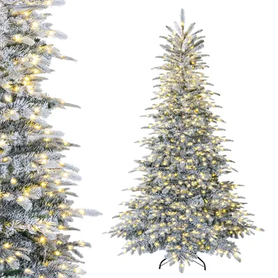 Zdjęcie produktu dla Sztuczne drzewko bożonarodzeniowe COSTWAY o wysokości 210 cm, pokryte śniegiem, z 500 ciepłobiałymi diodami LED, 1068 gałęziami wykonanymi z PE/PVC oraz metalową podstawą, białe