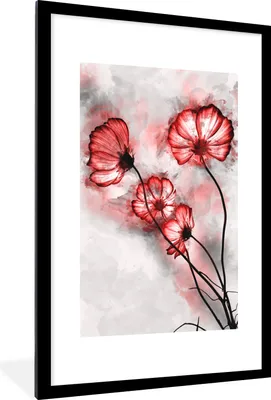Produktbild von MuchoWow® MuchoWow® Gerahmtes Poster Blumen - Aquarell - Rot 60x90 cm - Poster mit zchwarzem Bilderrahmen - Dekoration - Wandposter Wohnzimmer - Hochwertig
