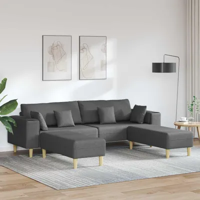 Produktbild von vidaXL Sofa mit Kissen 3 pcs Dunkelgrau Stoff