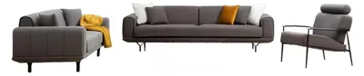 Zdjęcie produktu dla Zestaw do salonu 3-częściowy 4-osobowy 3-osobowy fotel z poduszkami Szary Jednokolorowy