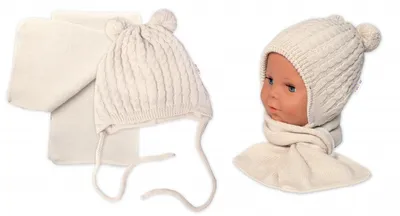 Immagine prodotto di Cappello invernale con pompon + sciarpa, Baby Nellys - beige, taglia 62/68