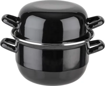 Produktbild von APS 625 Servier-Muscheltopf, schwarz emailliertes Stahlblech, Ø 18 cm, Inhalt Topf 2,6 Liter, Inhalt Deckel 1,4 Liter