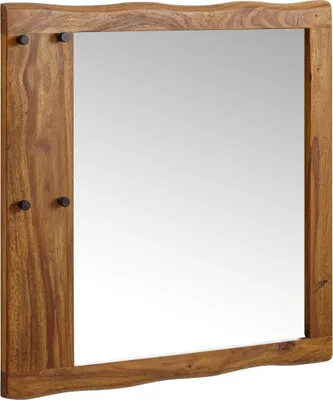 Produktbild von Wandspiegel Sheesham Massivholz 80x80x3 cm Design Flurspiegel Baumkante, Hängespiegel Modern mit Haken, Spiegel Wand Groß, Moderner Garderobenspiegel