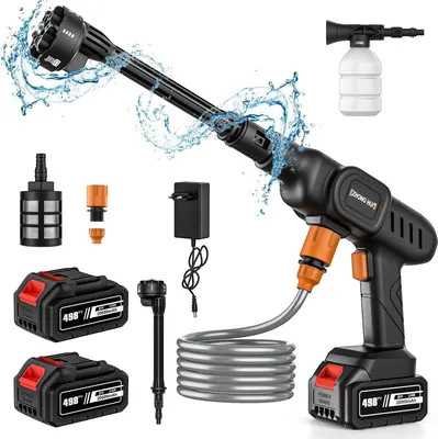 Image de Nettoyeur haute pression - Sans fil - 3 vitesses - 60 bars - 2 batteries - Portée de 10 mètres - Noir