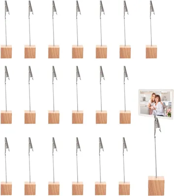 Immagine prodotto di 20 supporti per foto con clip - Porta clip in legno - Base porta clip - Porta cartoline - Supporto per foto - Espositore per foto