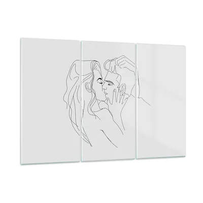 Produktbild von Bilder auf glas - 3 Teile - Kuss Paar Skizze - 165x110cm - Glasbilder - Wandbilder - Bilder - zum Aufhängen bereit - Wanddekoration aus Glas - Glas Bilder - Wandbild auf Glas - GCE165x110-4434