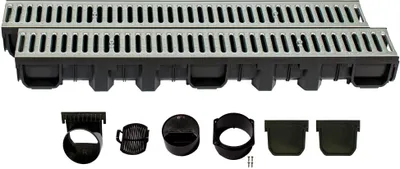 Produktbild von Entwässerungsrinne Höhe 115mm Kunststoff 2m, Stegrost, Stahl verzinkt