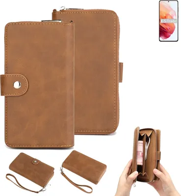 Produktbild von K-S-Trade Handyhülle Schutzhülle kompatibel mit Samsung Galaxy S21 5G SD888 & Portemonnee Tasche Handytasche Case Etui Geldbörse Wallet braun (1x)
