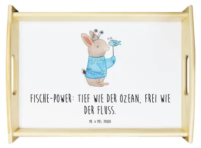 Produktbild von Mr. & Mrs. Panda Servier Tablett Fische Astrologie - Weiß - Geschenk, Geburtstagsgeschenk, Deko, sofatablett, Sternzeichen, Fischer, Serviertablett, holz, aus