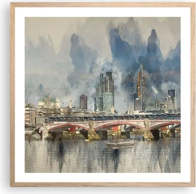 Produktbild von Gerahmtes Poster - Rahmen in heller Eiche - London Aquarell Panorama - 60x60 cm - Wand Bild - Wanddeko - Wandbilder - Kunstposter - Wandposter - Bilderrahmen - Bilder - Kunstdruck - P2NAC60x60-4594