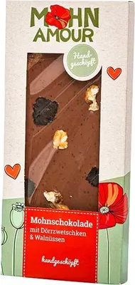 Produktbild von Mohnschokolade mit Dörrzwetschken und Walnuss 100g von Mohn Amour